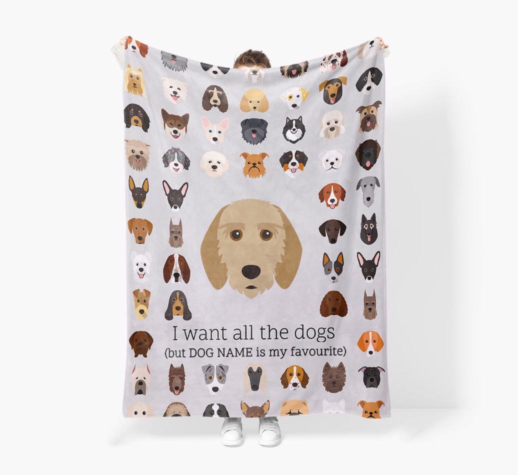 'All The Dogs' - Personalised Sherpa Fleece Blanket with {breedFullName} Yappicon