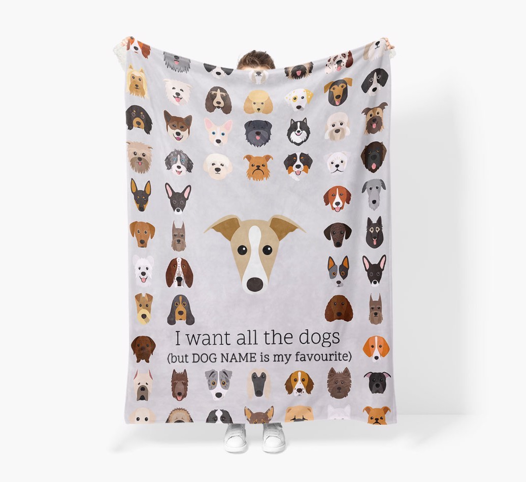 'All The Dogs' - Personalised Sherpa Fleece Blanket with {breedFullName} Yappicon