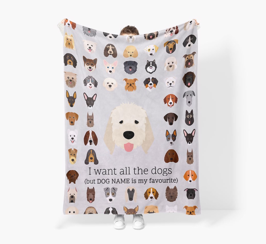 'All The Dogs' - Personalised Sherpa Fleece Blanket with {breedFullName} Yappicon