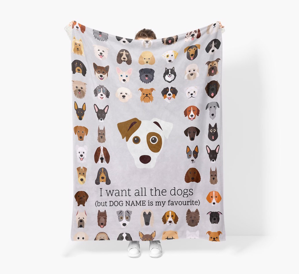 'All The Dogs' - Personalized {breedFullName} Blanket: Premium Sherpa Fleece