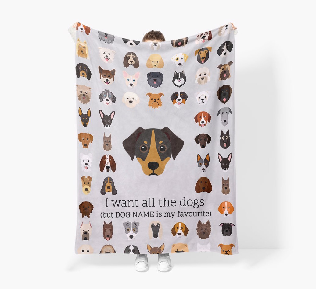 'All The Dogs' - Personalised Sherpa Fleece Blanket with {breedFullName} Yappicon