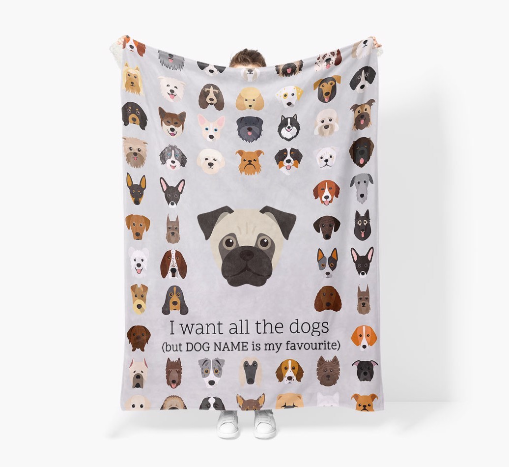 'All The Dogs' - Personalised Sherpa Fleece Blanket with {breedFullName} Yappicon