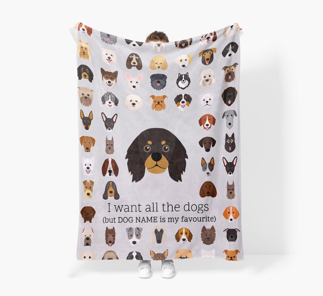 'All The Dogs' - Personalised Sherpa Fleece Blanket with {breedFullName} Yappicon