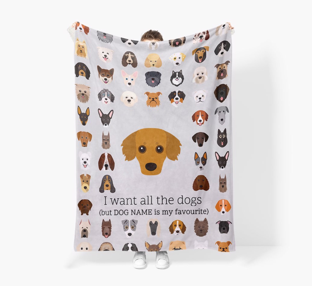'All The Dogs' - Personalised Sherpa Fleece Blanket with {breedFullName} Yappicon