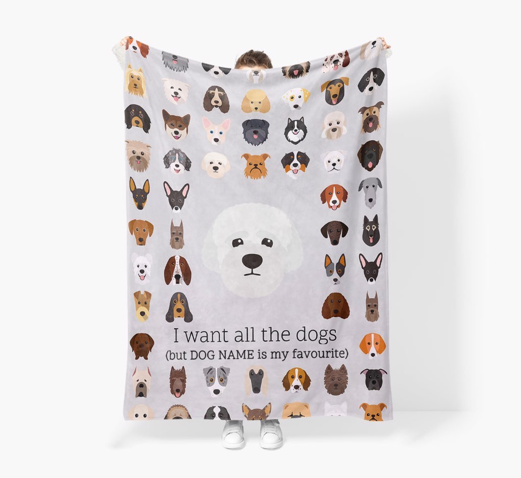 'All The Dogs' - Personalised Sherpa Fleece Blanket with {breedFullName} Yappicon