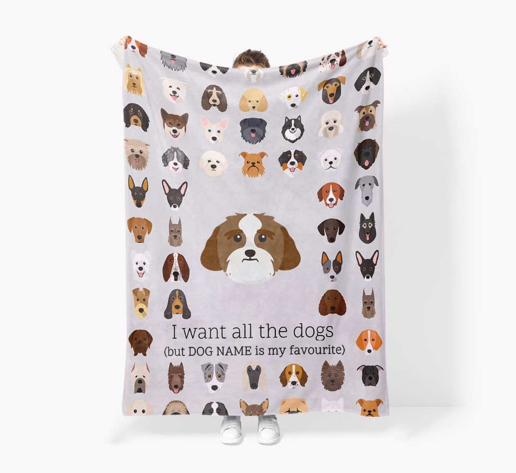 'All The Dogs' - Personalised Sherpa Fleece Blanket with {breedFullName} Yappicon