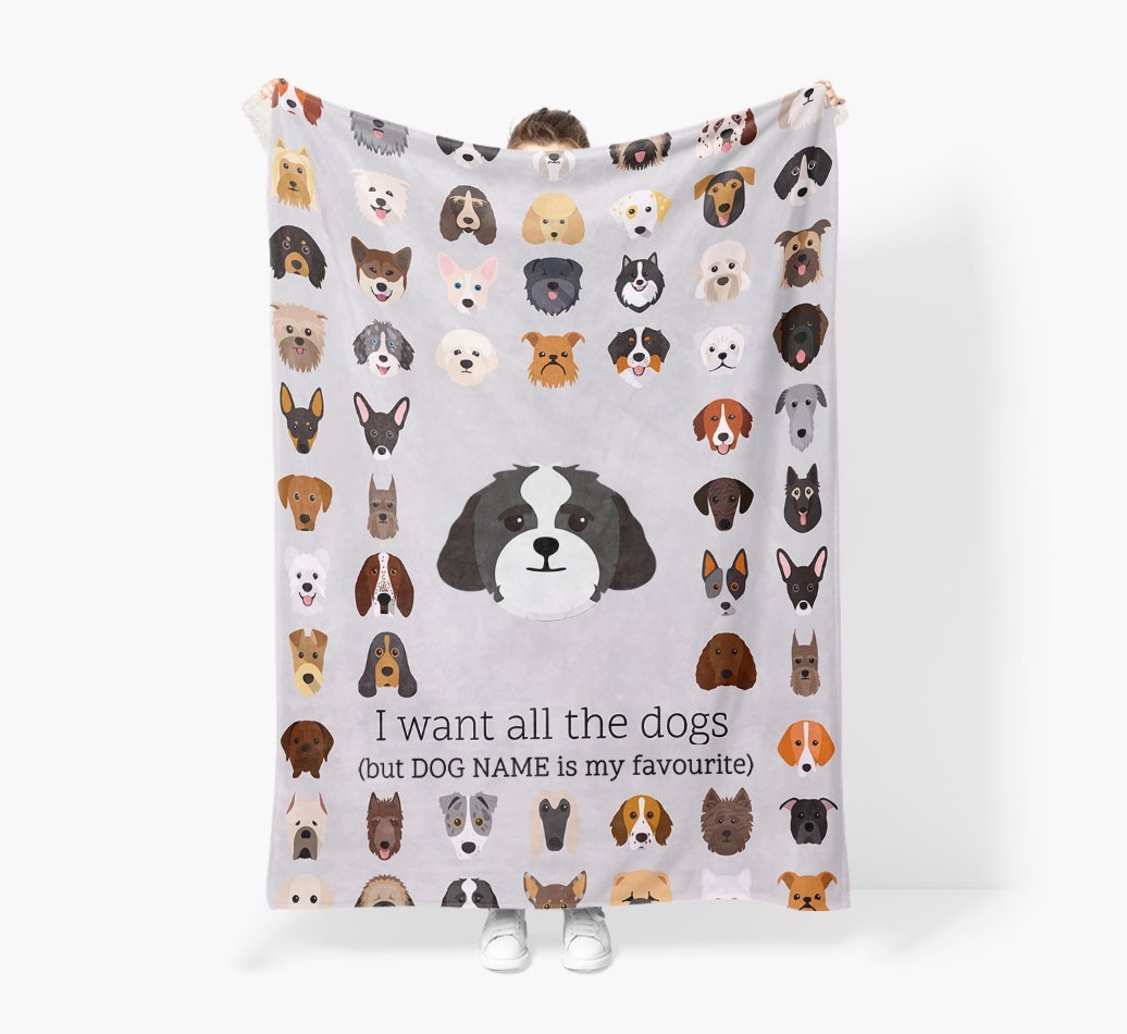 'All The Dogs' - Personalised Sherpa Fleece Blanket with {breedFullName} Yappicon