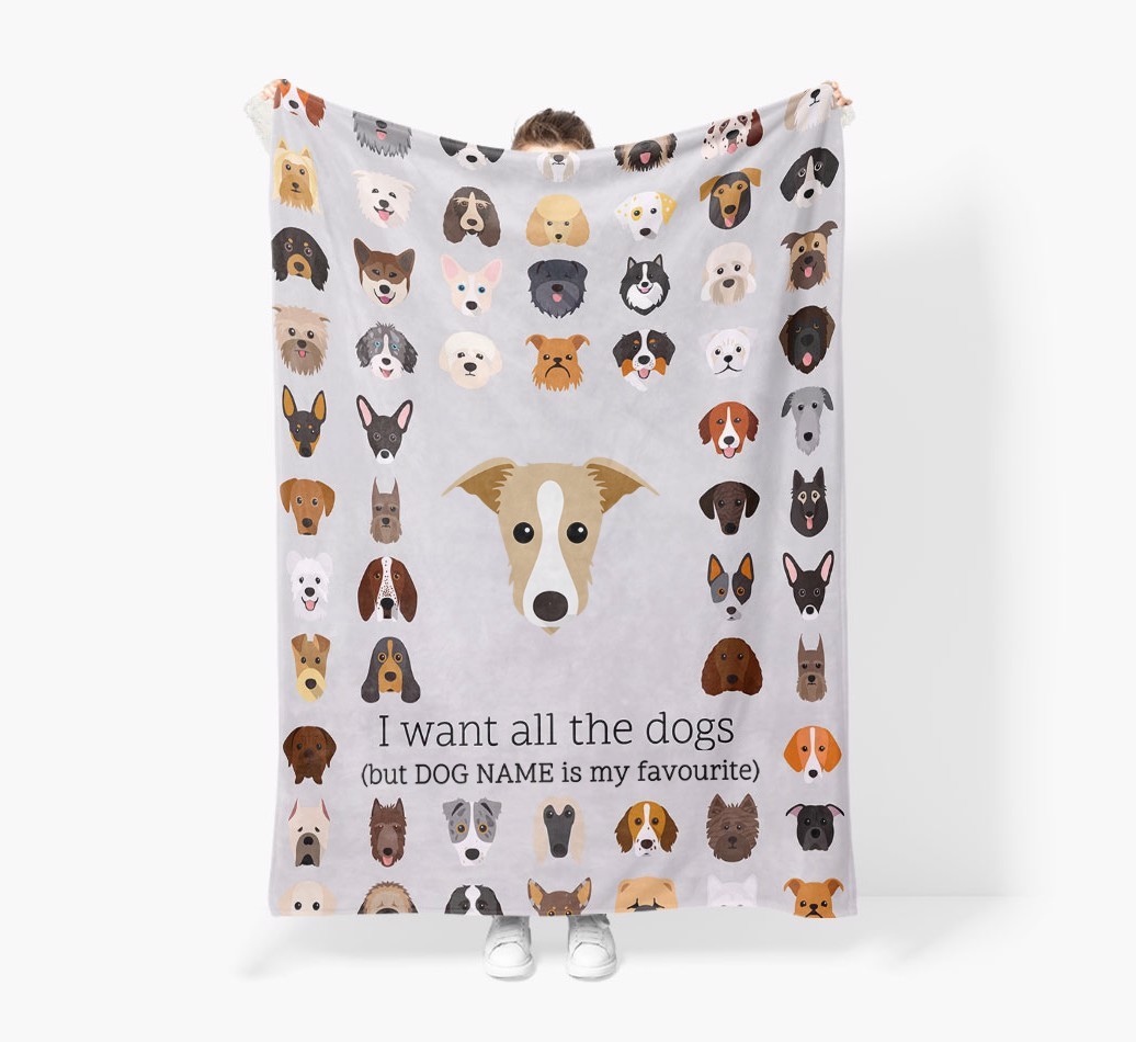 'All The Dogs' - Personalised Sherpa Fleece Blanket with {breedFullName} Yappicon