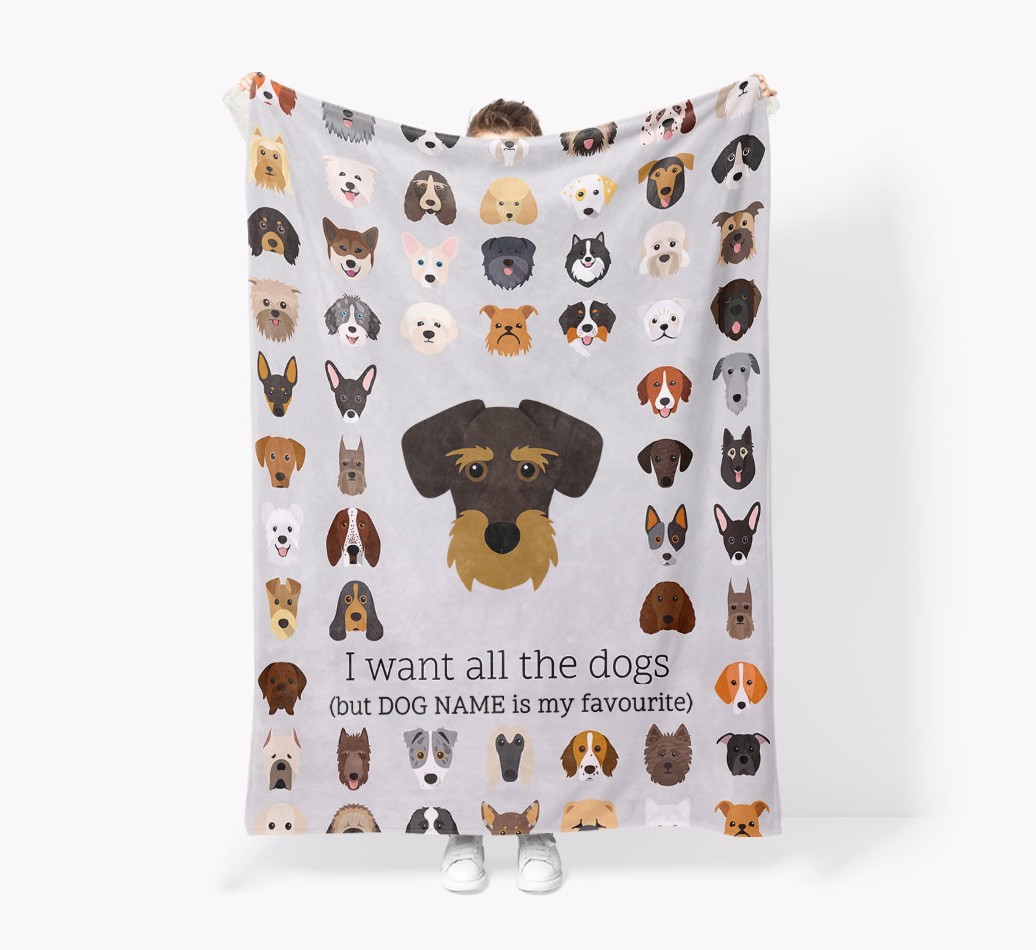 'All The Dogs' - Personalised Sherpa Fleece Blanket with {breedFullName} Yappicon