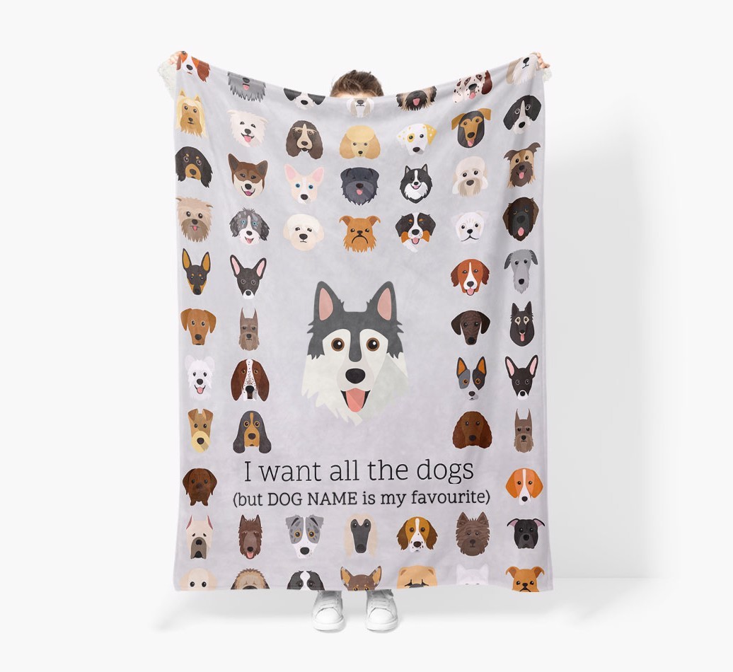 'All The Dogs' - Personalised Sherpa Fleece Blanket with {breedFullName} Yappicon