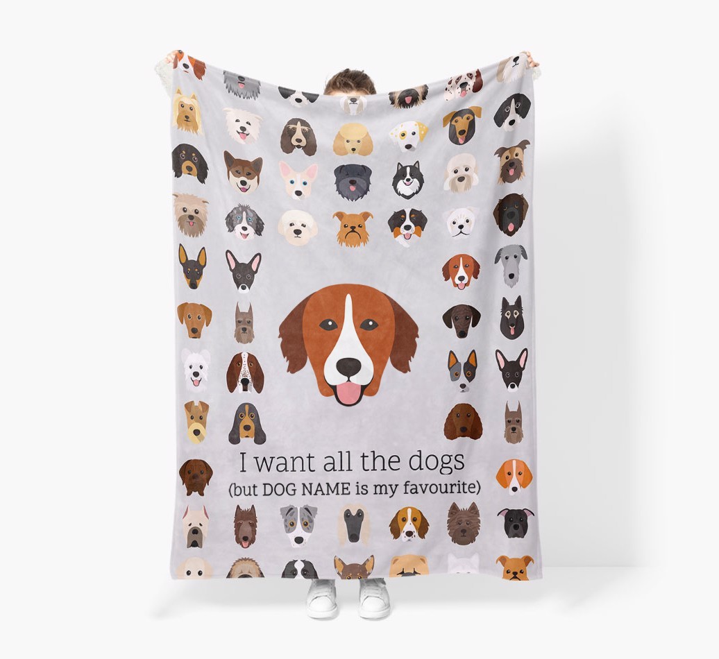'All The Dogs' - Personalised Sherpa Fleece Blanket with {breedFullName} Yappicon