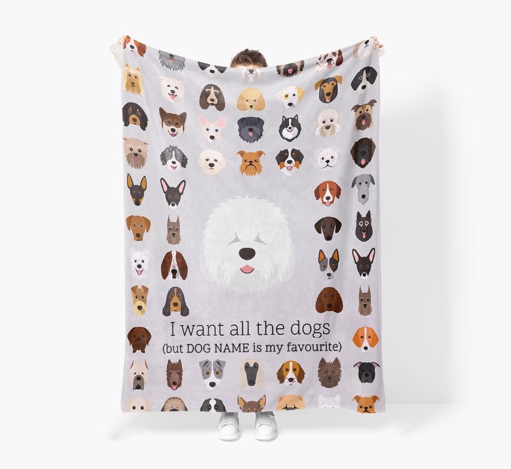 'All The Dogs' - Personalised Sherpa Fleece Blanket with {breedFullName} Yappicon