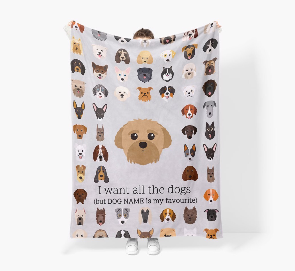 'All The Dogs' - Personalised Sherpa Fleece Blanket with {breedFullName} Yappicon