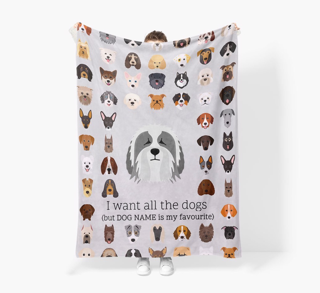 'All The Dogs' - Personalised Sherpa Fleece Blanket with {breedFullName} Yappicon
