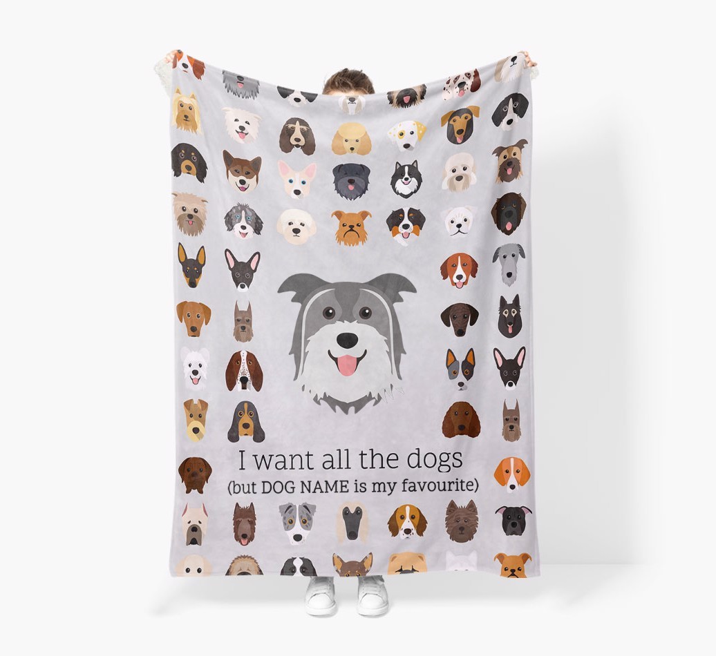 'All The Dogs' - Personalised Sherpa Fleece Blanket with {breedFullName} Yappicon
