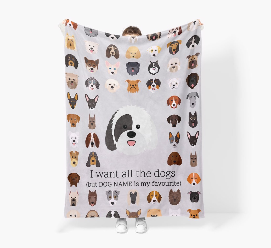 'All The Dogs' - Personalised Sherpa Fleece Blanket with {breedFullName} Yappicon