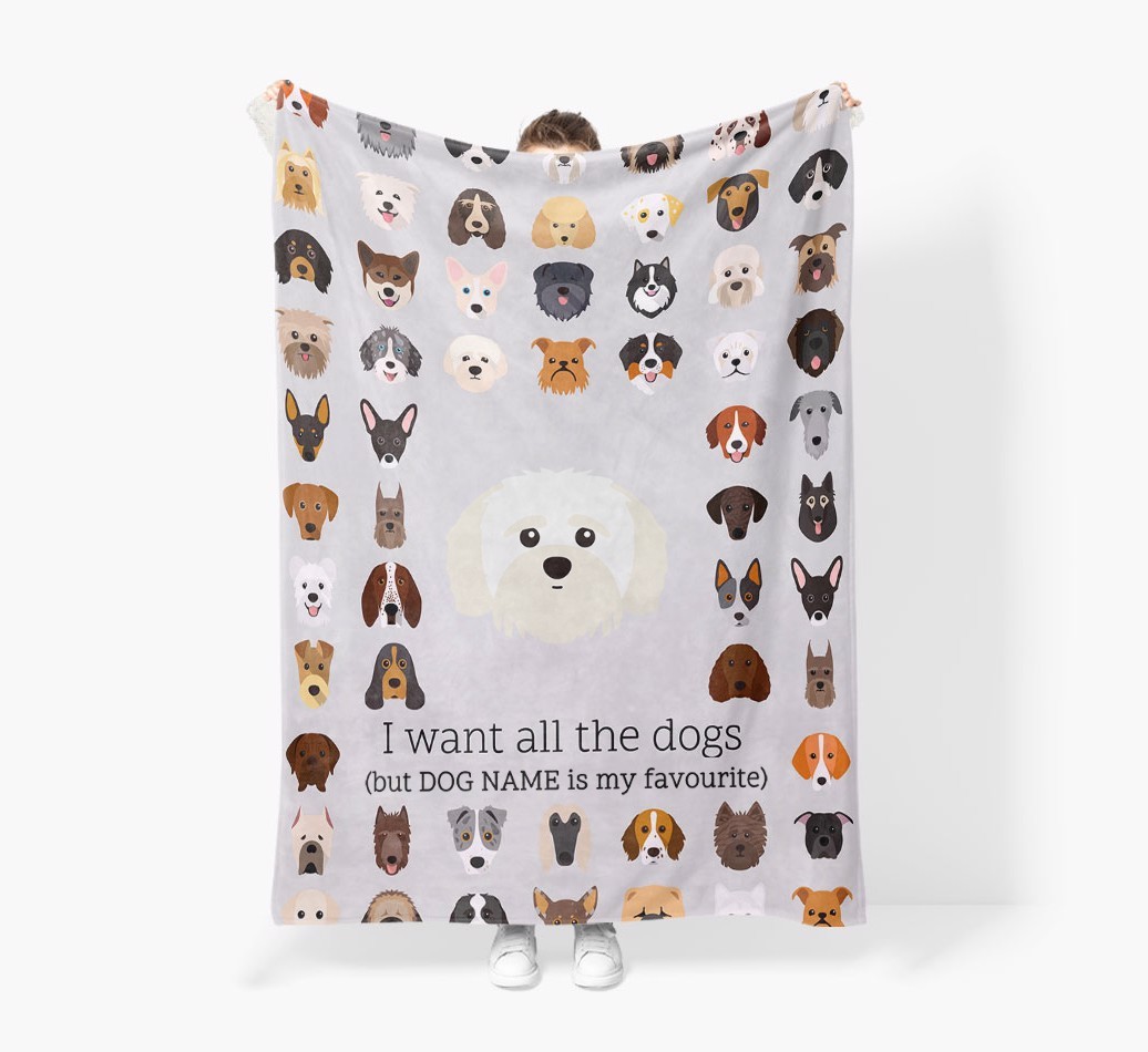 'All The Dogs' - Personalised Sherpa Fleece Blanket with {breedFullName} Yappicon