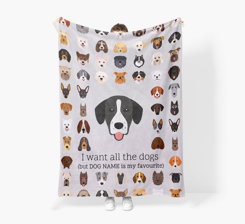 'All The Dogs' - Personalised Sherpa Fleece Blanket with {breedFullName} Yappicon