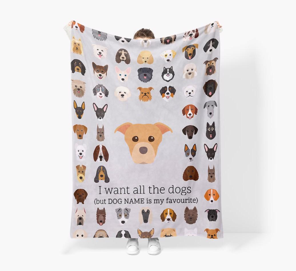 'All The Dogs' - Personalized {breedFullName} Blanket: Premium Sherpa Fleece