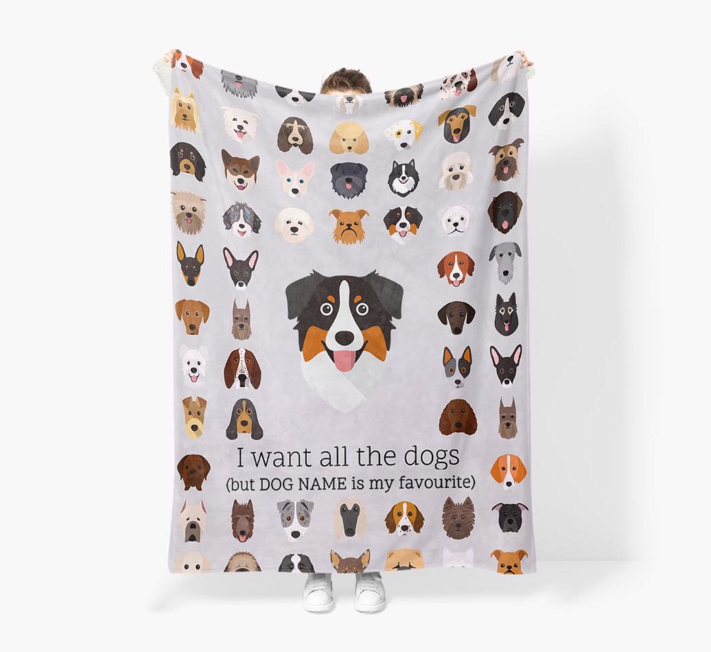 'All The Dogs' - Personalized {breedFullName} Blanket: Premium Sherpa Fleece