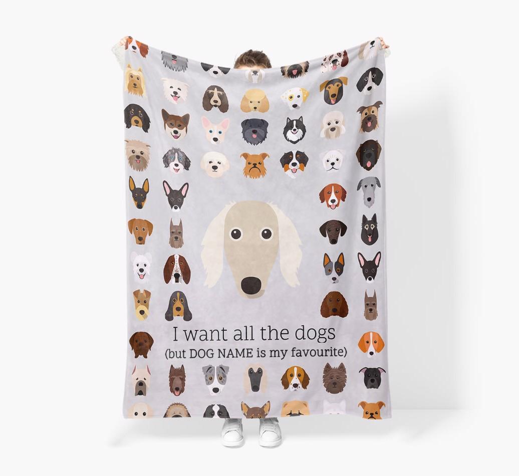 'All The Dogs' - Personalized {breedFullName} Blanket: Premium Sherpa Fleece