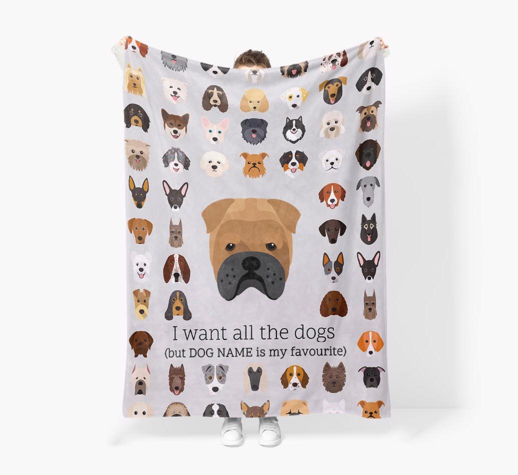 'All The Dogs' - Personalized {breedFullName} Blanket: Premium Sherpa Fleece