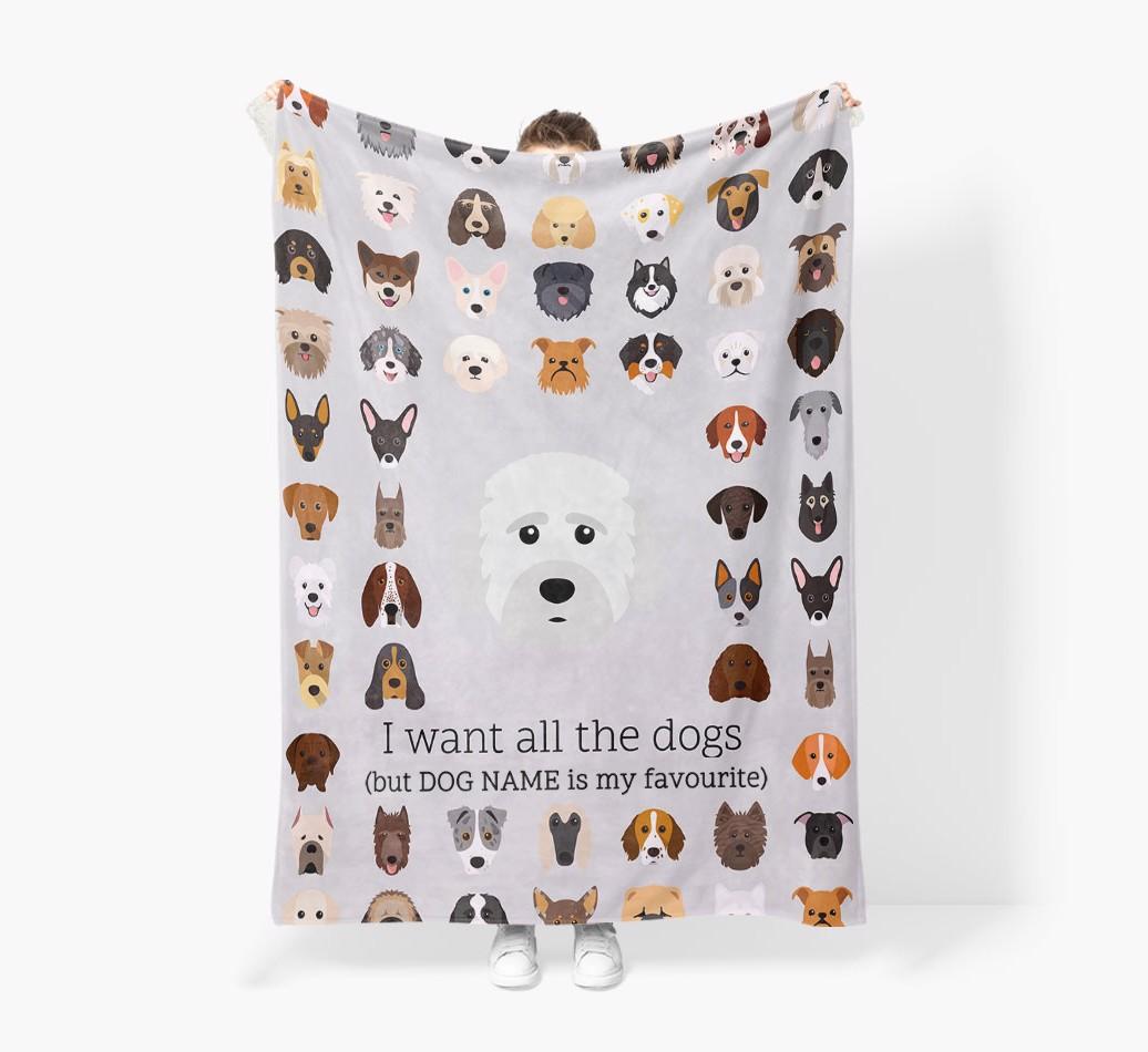 'All The Dogs' - Personalized {breedFullName} Blanket: Premium Sherpa Fleece