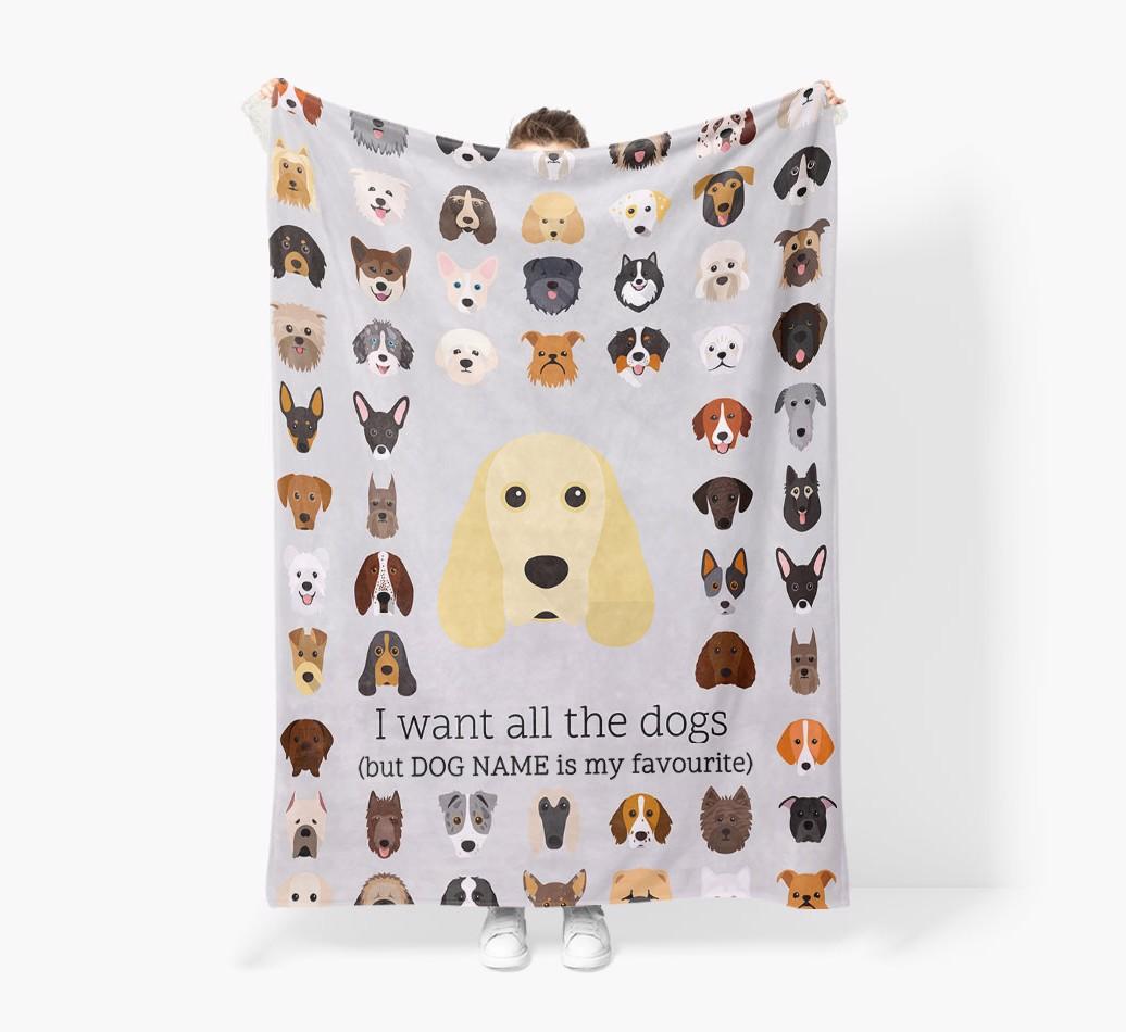 'All The Dogs' - Personalized {breedFullName} Blanket: Premium Sherpa Fleece