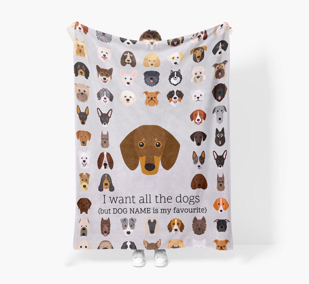 'All The Dogs' - Personalized {breedFullName} Blanket: Premium Sherpa Fleece