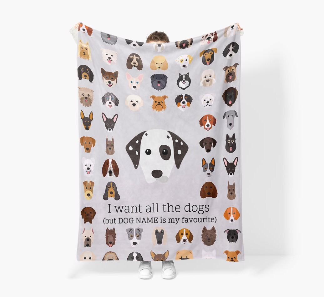 'All The Dogs' - Personalised Sherpa Fleece Blanket with {breedFullName} Yappicon