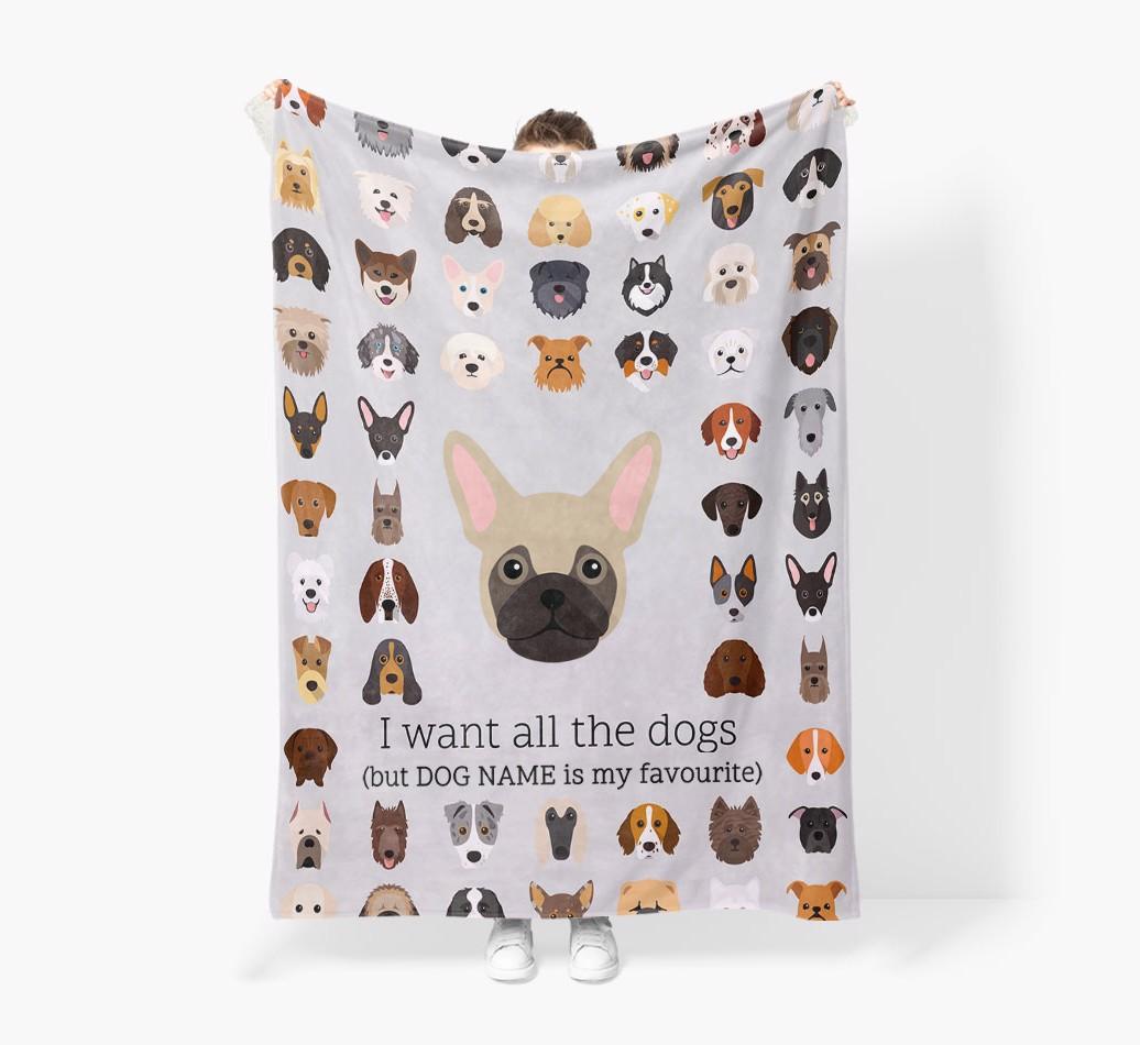 'All The Dogs' - Personalized {breedFullName} Blanket: Premium Sherpa Fleece
