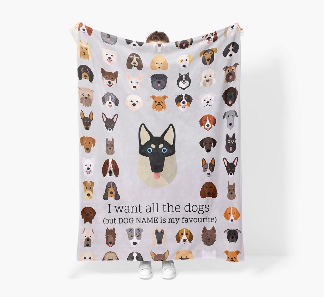 'All The Dogs' - Personalized {breedFullName} Blanket: Premium Sherpa Fleece