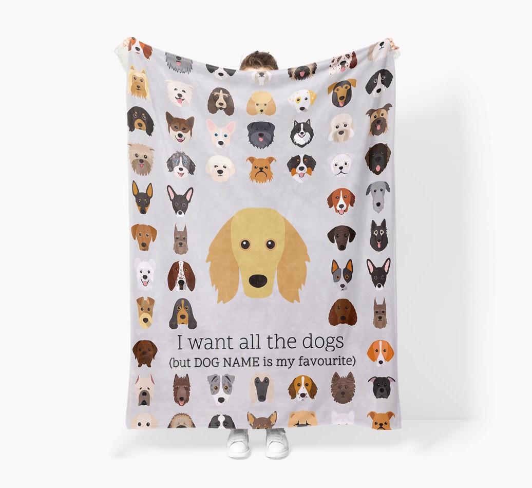 'All The Dogs' - Personalized {breedFullName} Blanket: Premium Sherpa Fleece