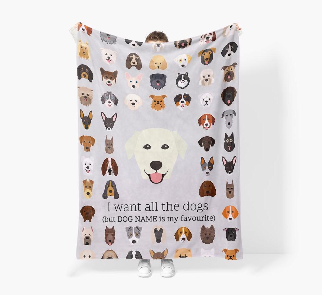 'All The Dogs' - Personalised Sherpa Fleece Blanket with {breedFullName} Yappicon