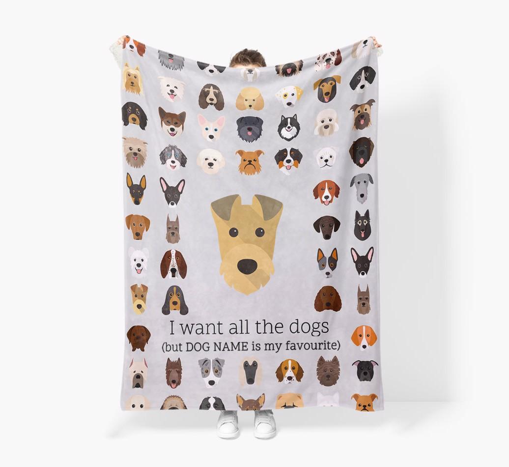 'All The Dogs' - Personalized {breedFullName} Blanket: Premium Sherpa Fleece