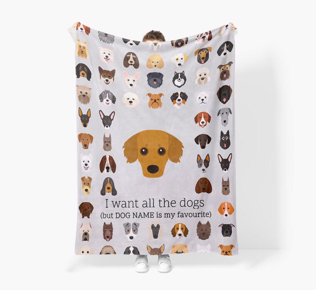'All The Dogs' - Personalized {breedFullName} Blanket: Premium Sherpa Fleece