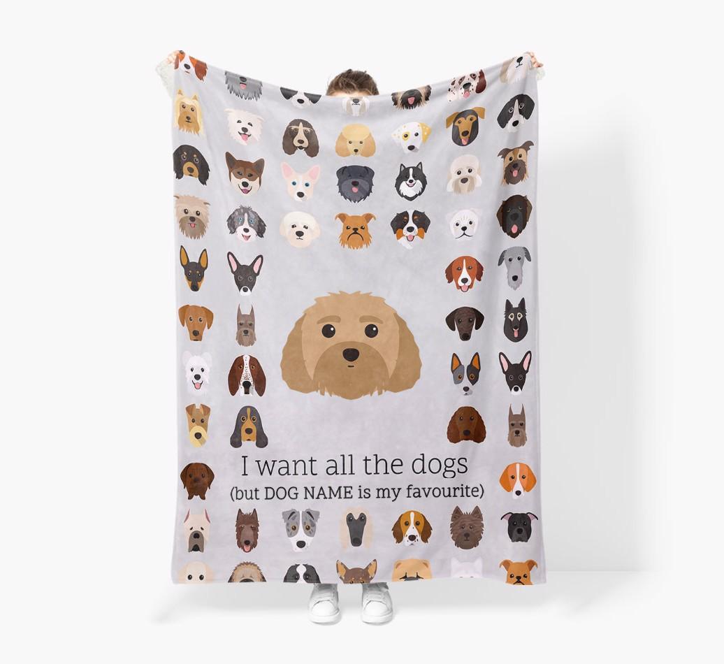 'All The Dogs' - Personalized {breedFullName} Blanket: Premium Sherpa Fleece