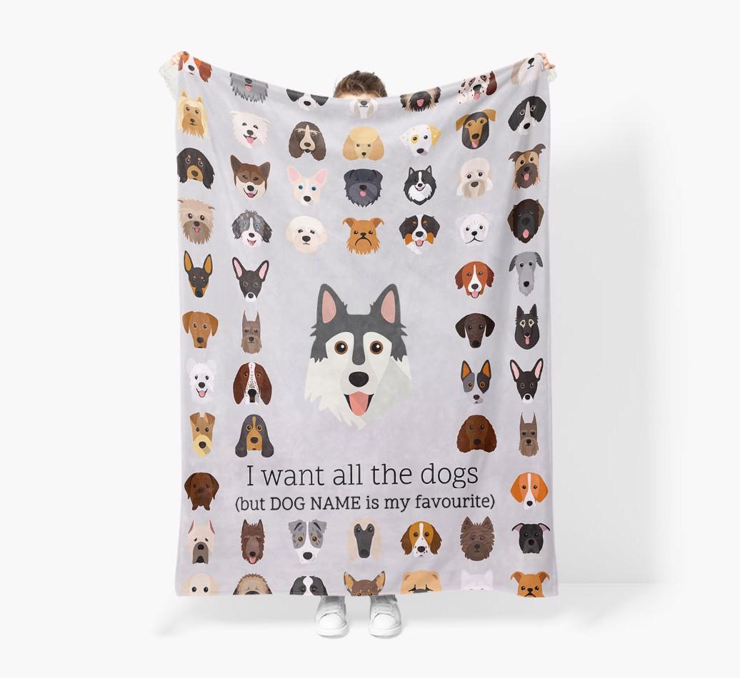 'All The Dogs' - Personalized {breedFullName} Blanket: Premium Sherpa Fleece