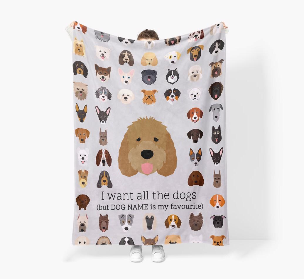 'All The Dogs' - Personalized {breedFullName} Blanket: Premium Sherpa Fleece
