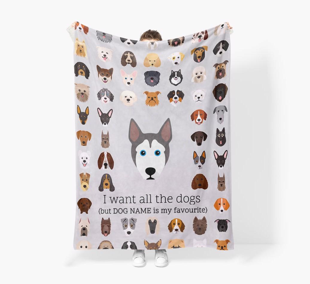 'All The Dogs' - Personalized {breedFullName} Blanket: Premium Sherpa Fleece