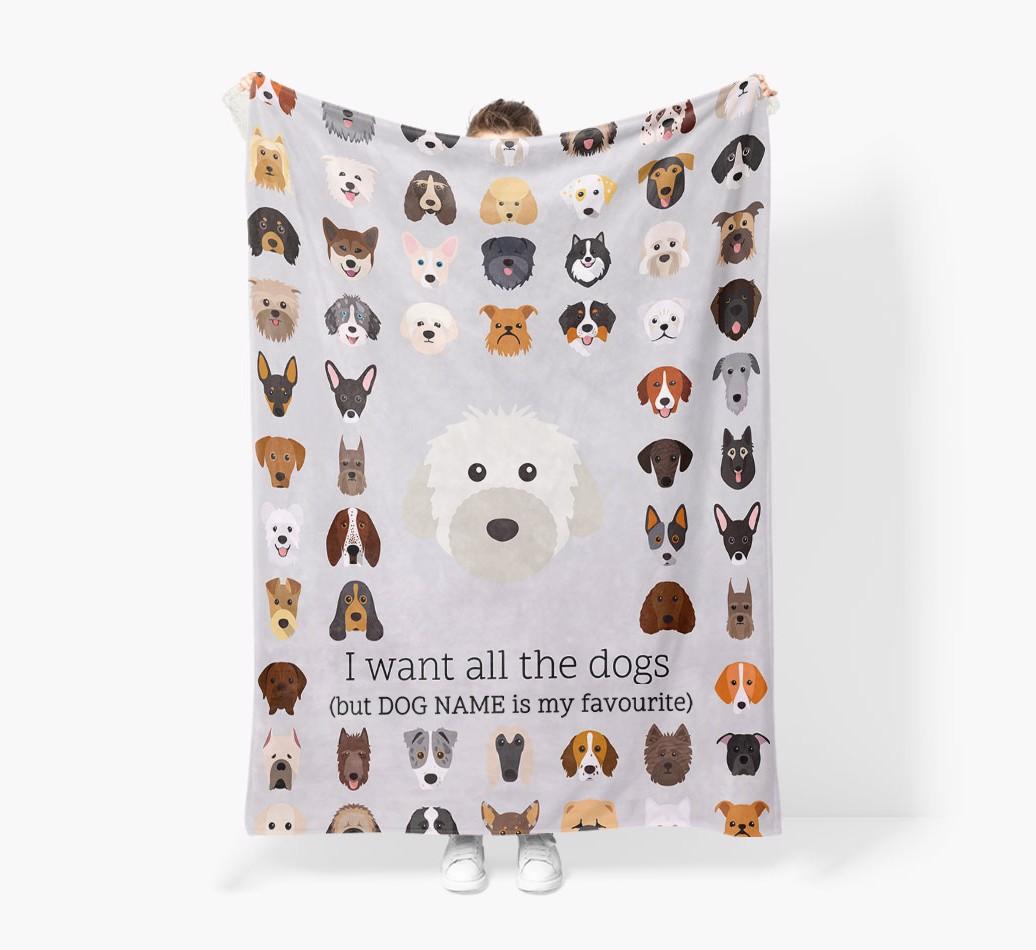 'All The Dogs' - Personalized {breedFullName} Blanket: Premium Sherpa Fleece