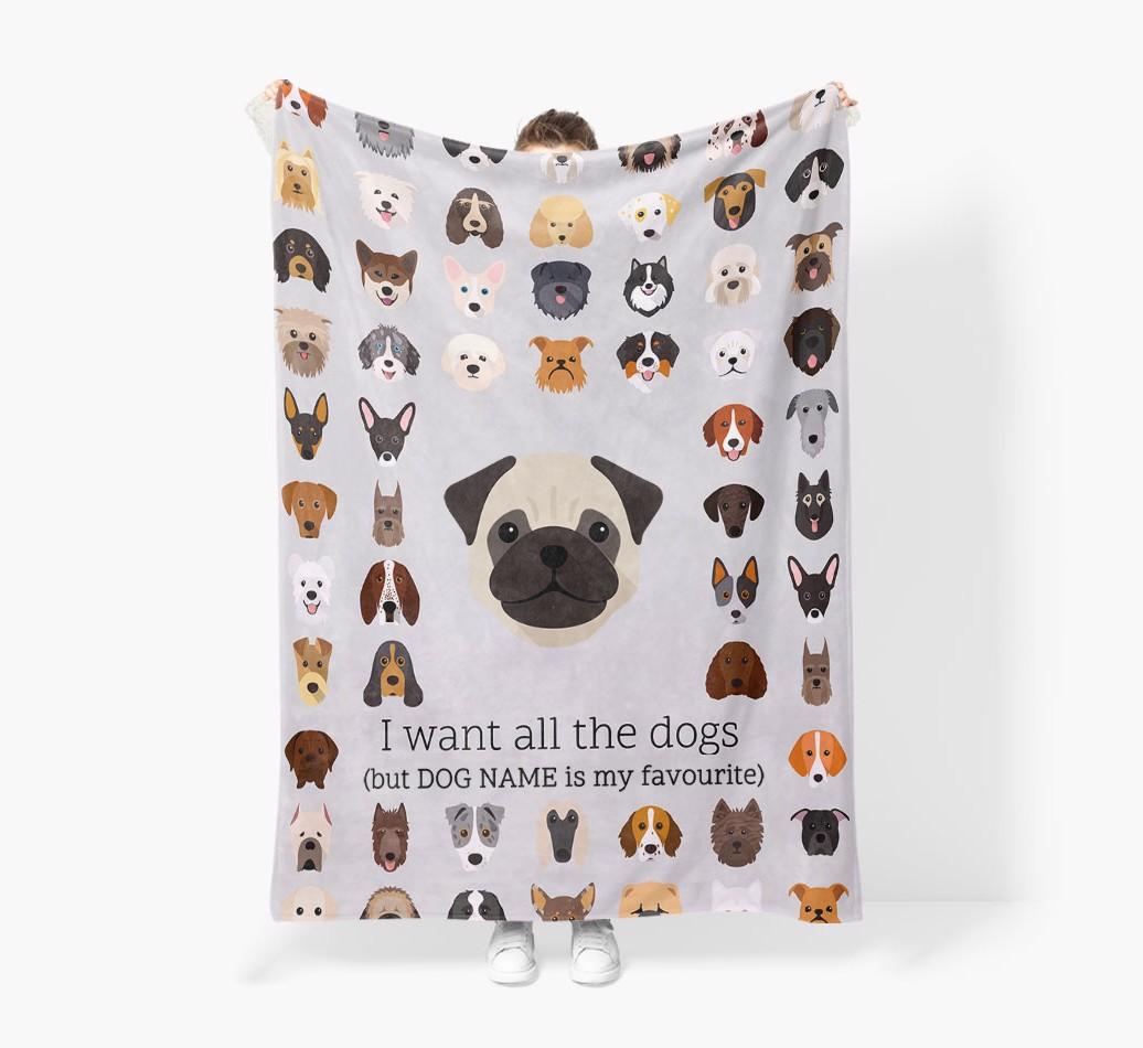 'All The Dogs' - Personalized {breedFullName} Blanket: Premium Sherpa Fleece