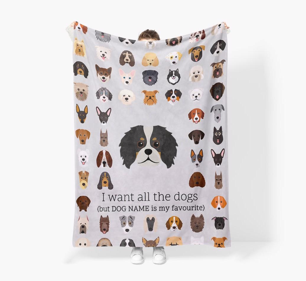 'All The Dogs' - Personalized {breedFullName} Blanket: Premium Sherpa Fleece