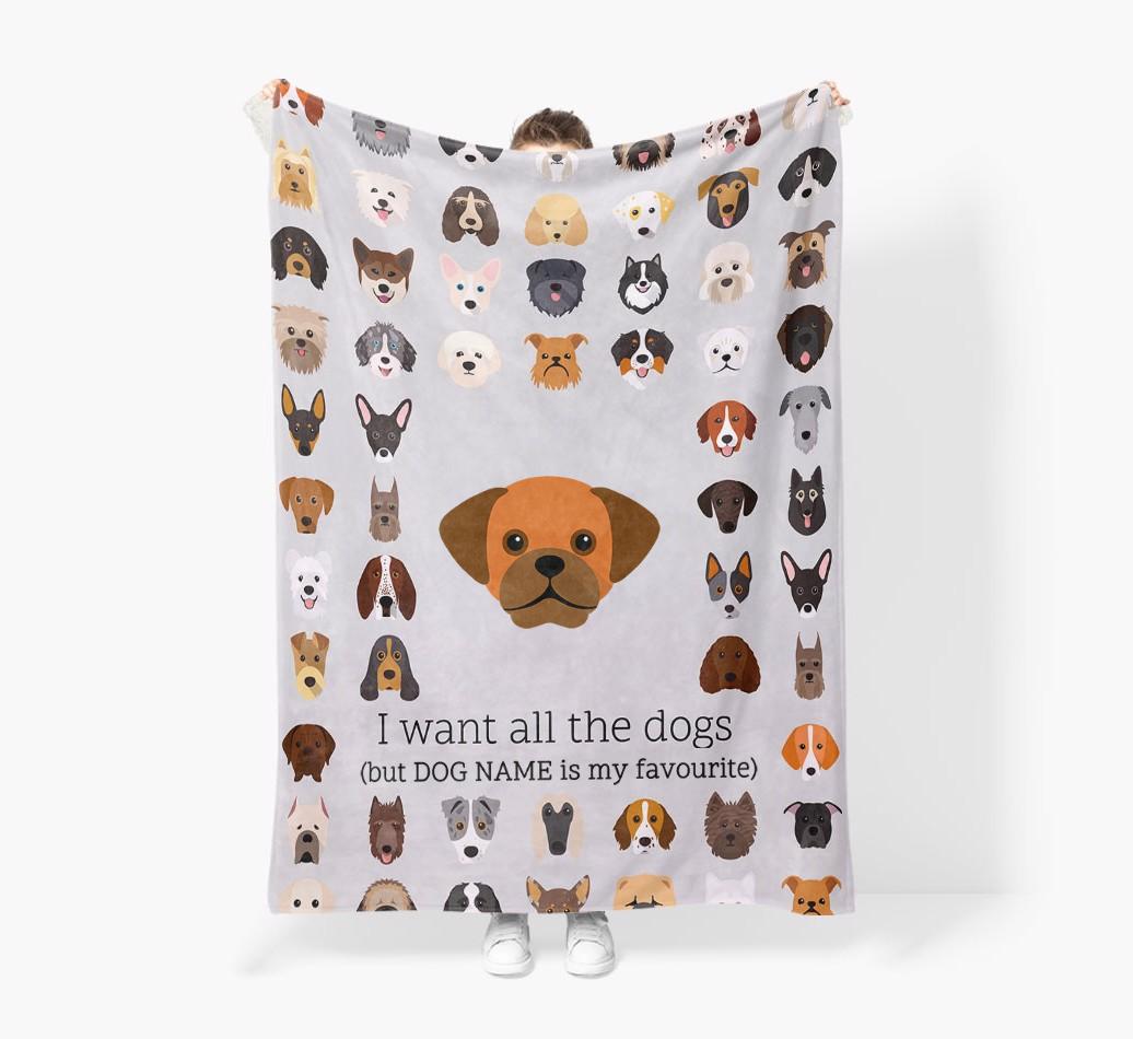 'All The Dogs' - Personalized {breedFullName} Blanket: Premium Sherpa Fleece