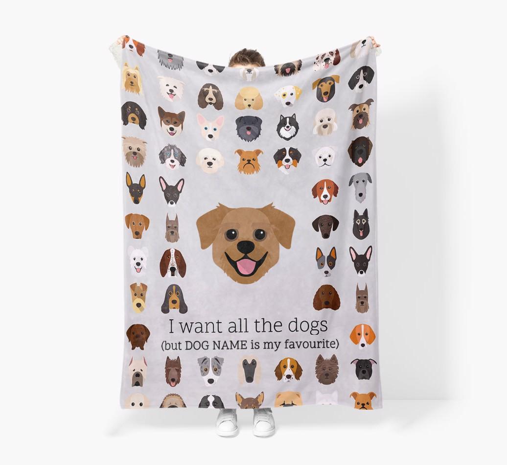'All The Dogs' - Personalized {breedFullName} Blanket: Premium Sherpa Fleece