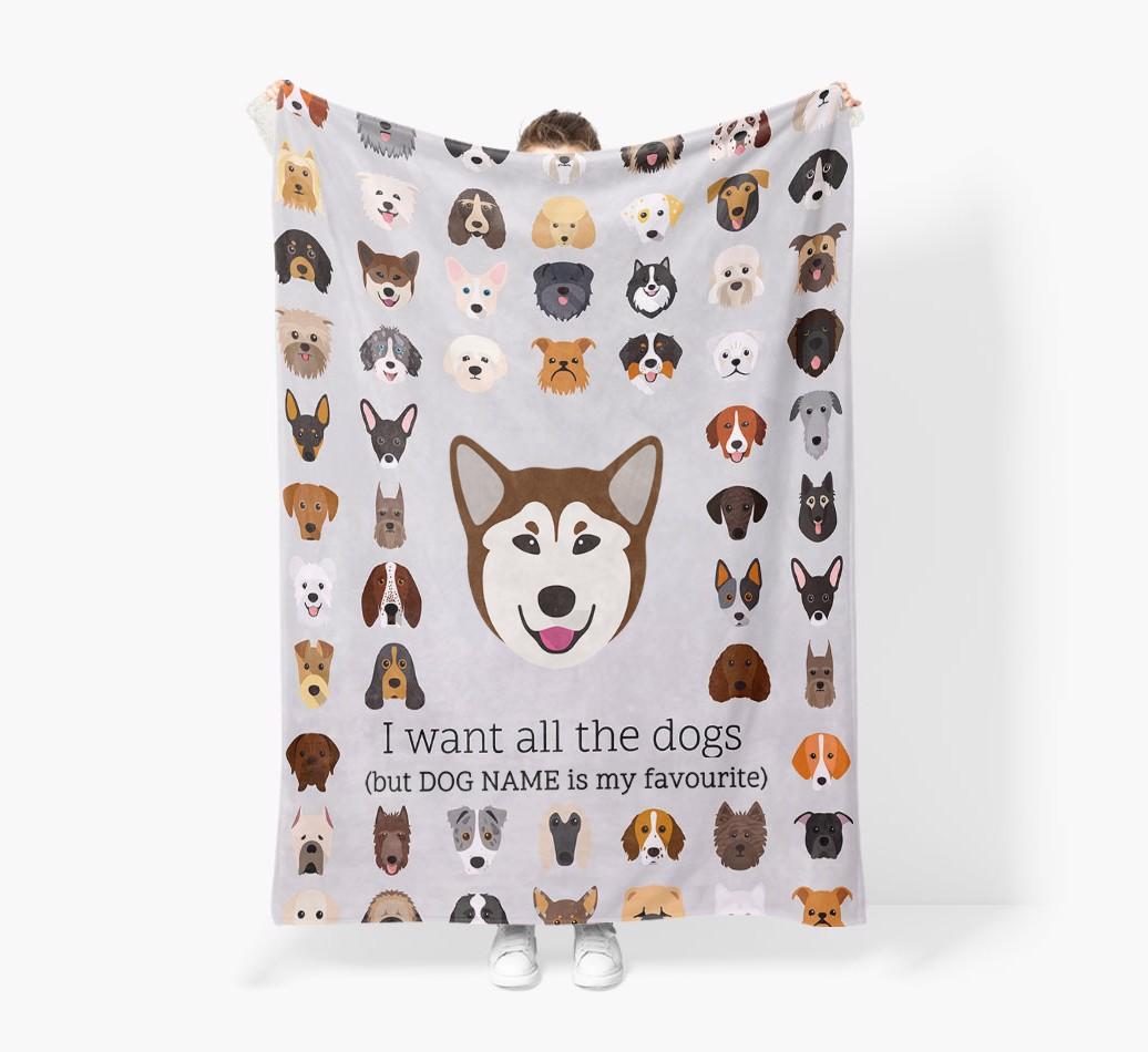 'All The Dogs' - Personalized {breedFullName} Blanket: Premium Sherpa Fleece