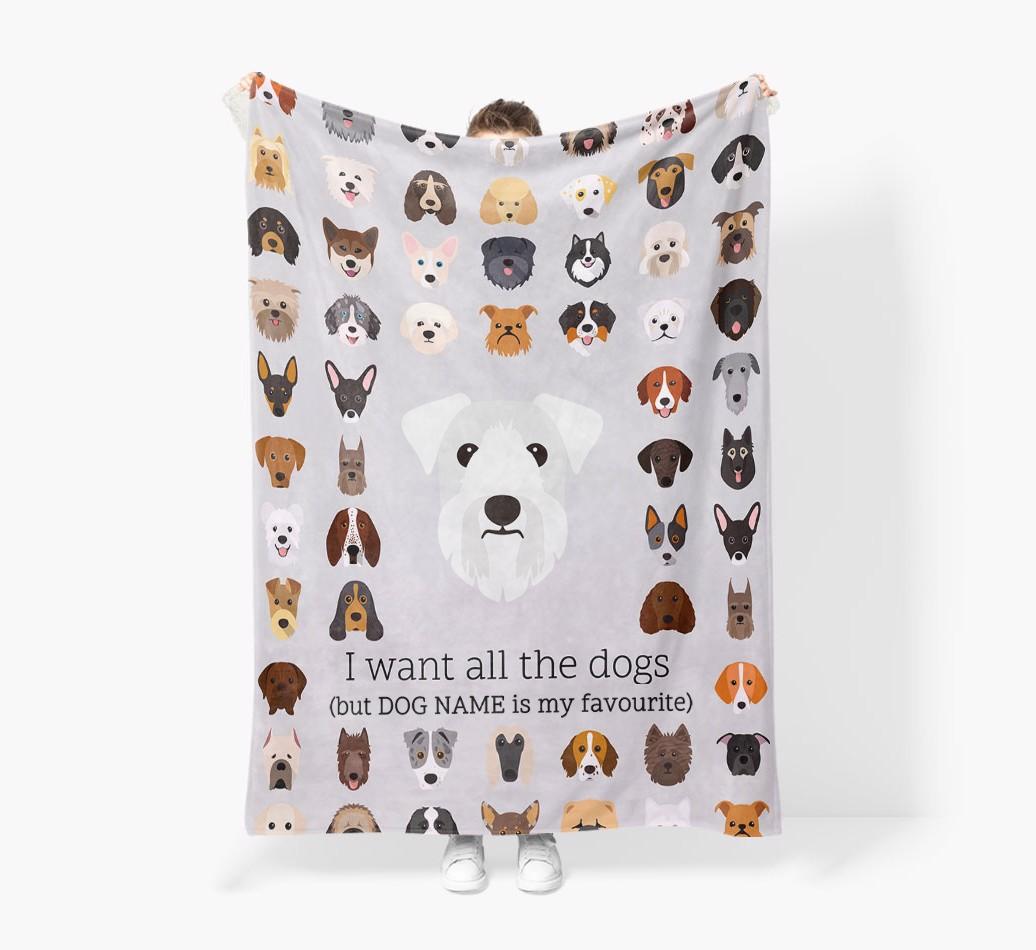 'All The Dogs' - Personalized {breedFullName} Blanket: Premium Sherpa Fleece