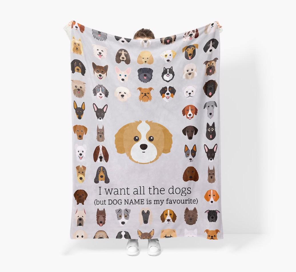 'All The Dogs' - Personalized {breedFullName} Blanket: Premium Sherpa Fleece
