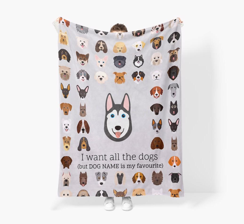 'All The Dogs' - Personalized {breedFullName} Blanket: Premium Sherpa Fleece