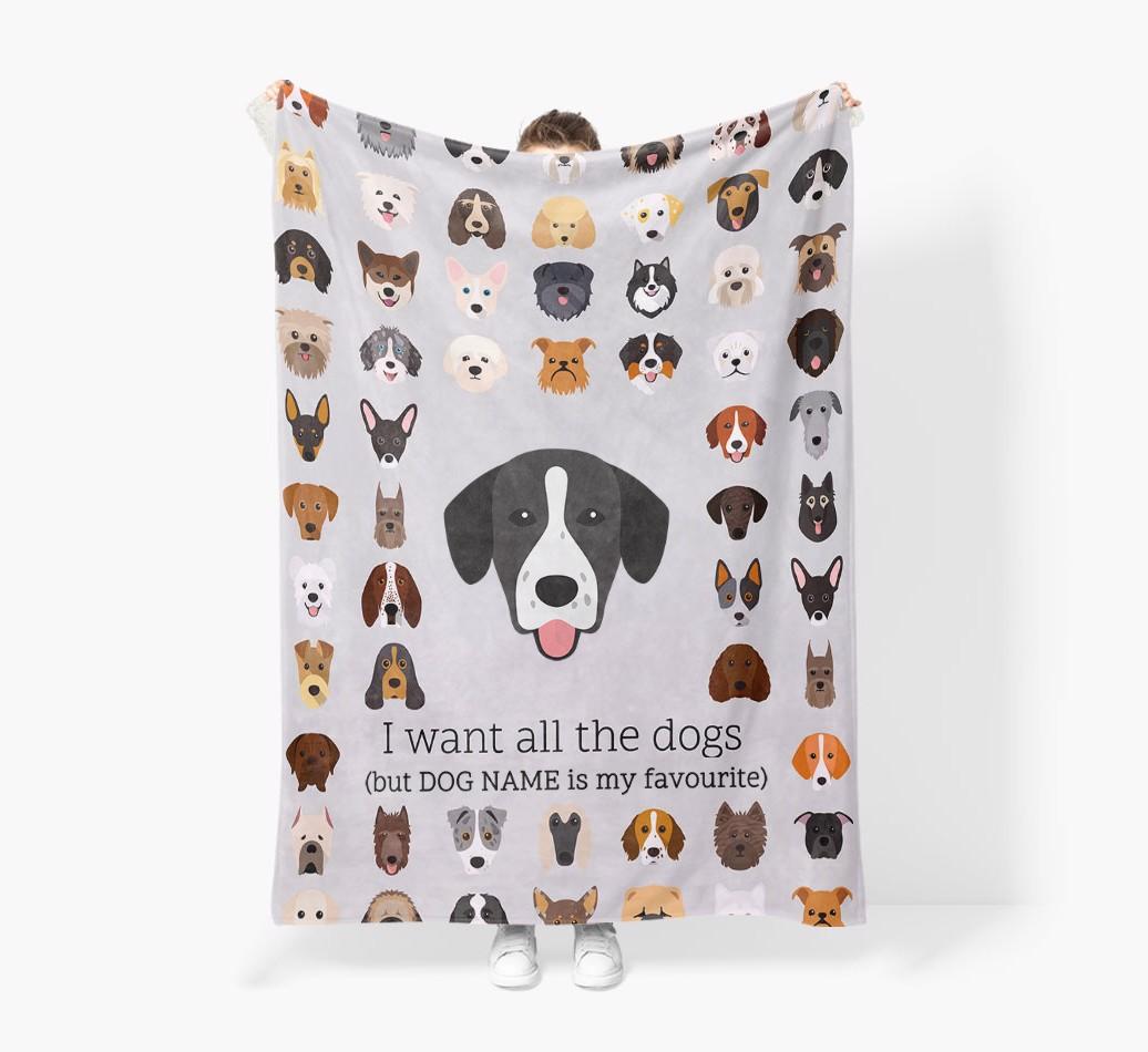 'All The Dogs' - Personalized {breedFullName} Blanket: Premium Sherpa Fleece